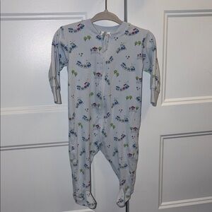 Kissy Kissy Light Blue Train Print Footie 100% Pima Cotton 6-9mos